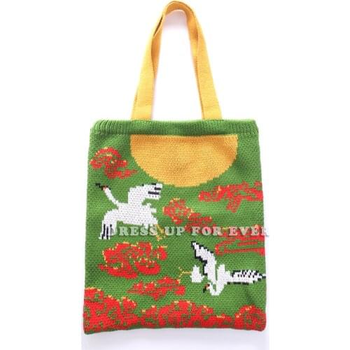 Female Bag Knitting Wool Color Pattern Shoulder Bag Simple College Students Cloth Handbag Tote Winter Warm Woolen Bags For Women