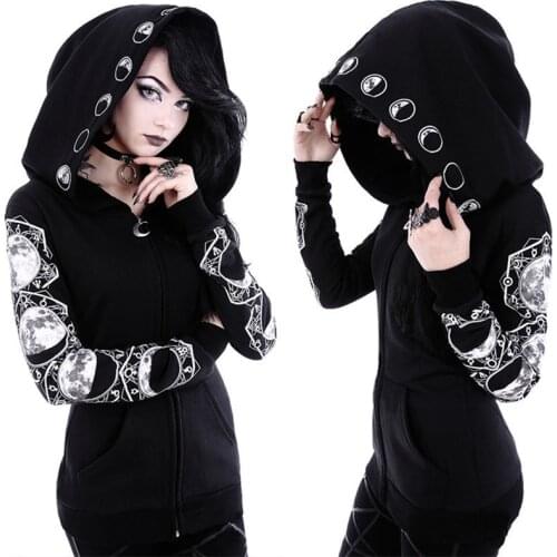 19 Fashion Cosplay Coat Hooded Jacket Print Gothic Punk Long Sleeve Witch Moon Hoodie Zipper Hoodies Plus Size S-5XL