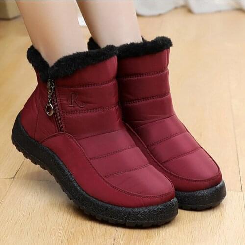 Women Boots Non-slip Waterproof Winter Boots Snow Shoes Outdoor Thick Fur Warm Winter Shoes Female Ankle Boots Plus Size 35-43