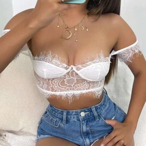Strapless Sexy White Lace Crop Top Tank WomenS Spring Autumn Summer Tube Crop Bustier Corset Top 2021 Underwear