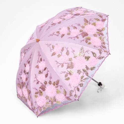 Lace Flower Women Sun Umbrella Parasol Black Coating Folding Small Umbrella Sun Windproof Uv Protection Rain Girl Umbrellas A5A