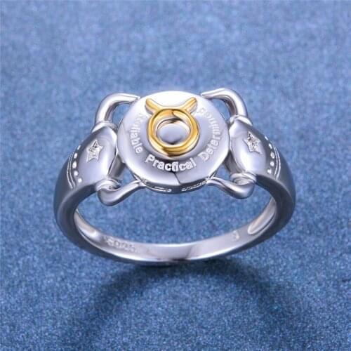 Cute Female Gold Color Taurus Finger Ring Minimalist 925 Sterling Silver Zircon Ring Fashion Party Wedding Rings For Women
