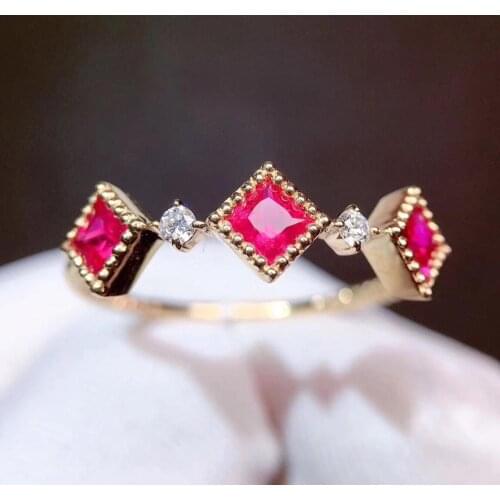 Fine Jewelry Pure 18 K Gold Jewelry Natural Red Ruby 0.51ct Gems Diamonds Wedding Engagement Female Rings for Women Fine Ring