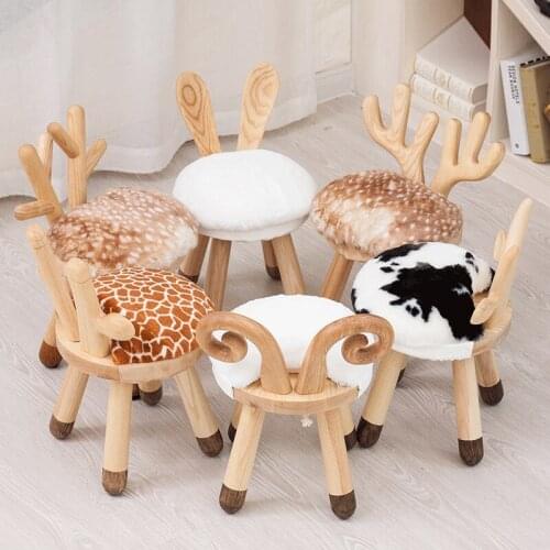 Zq Baby Solid Wood Animal Children Chair Bench Home Shoes Changing round Stool Cute