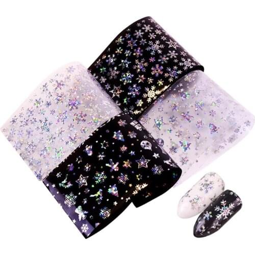 200set/lot Mix Styles DIY Eco-Friendly Material Nail Stickers 100x4cm Christmas Stars Laser Snowflake Nail Art Supplies HA1842