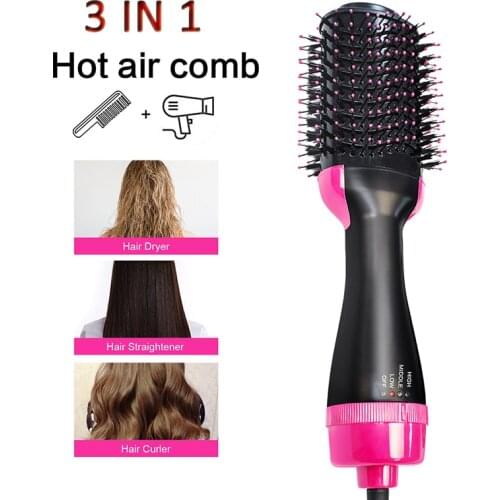 3in1 Hair Dryer Straight Curler Hot Air Comb Negative Ion One Step Blower Straightener Volumizer Styler Bristle Electric Brush