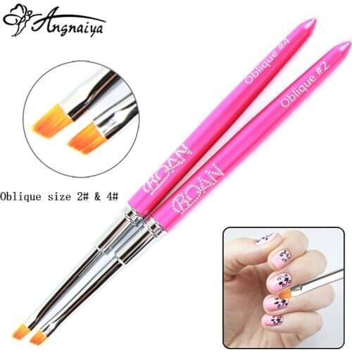 ANGNYA 1Pcs Professional Oblique Head 2#4# Nail Brush French Tips Brushes UV Gel Drawing Pen Manicure Nail Art DIY Design Tools