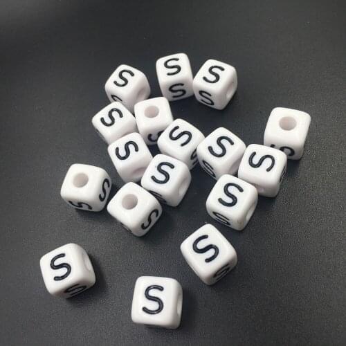 Free Shipping 100PCS/Lot 10*10MM Square Acrylic Letter Beads Cube Single Initial S Printed Plastic Alphabet Jewelry Beads