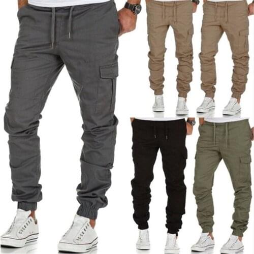 Cargo Pants Men Sweatpants Gyms Fitness Workout Solid Man Tactical Pants Joggers Mens Multi-Pocket Sportswear Trousers 2021