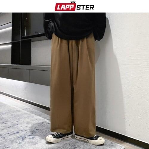 LAPPSTER Men Wide Leg Baggy Harajuku Harem Pants 2021 Mens Japanese Streetwear Kpop Joggers Pants Man Vintage Causal Sweatpants