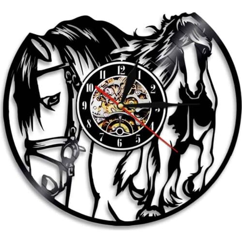 Horse Watch Retro Hollow Horse Totem Wall Clock Pony Animal Vinyl Record Classic Handmade Art Time Clock Indoor Decor