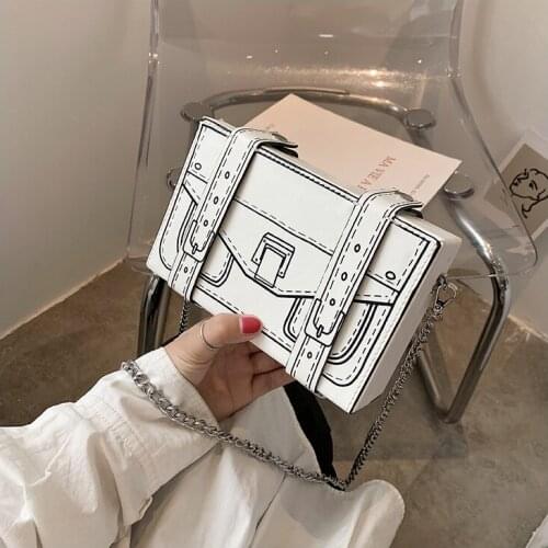 Black & White Box Leather Design Women Casual Purses and Handbags Fashion Clutch Bag Shoulder Chain Bag 2021 New handbag Pouch