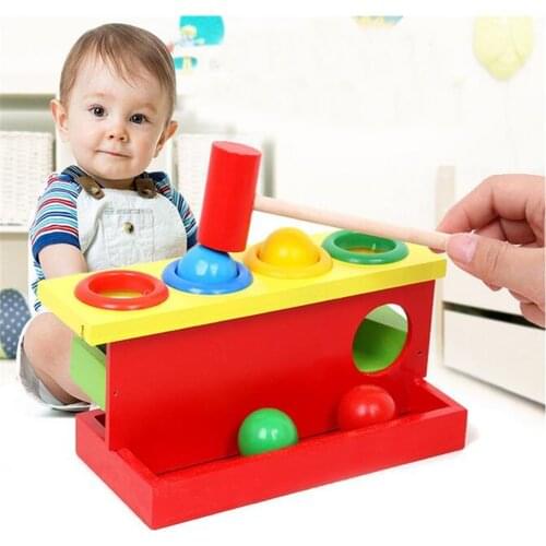 Kids Wooden Toy Matching Color Piling Hand Hammering Ball Box Parent-child Interactive Toys Early Learning Educational Baby Toys
