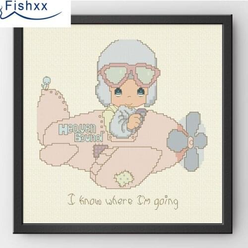European Style Idyllic Cartoon Characters Fishxx Cross Stitch Kit H045 Pilot Boys Bedroom Hanging Painting Hand Embroidery