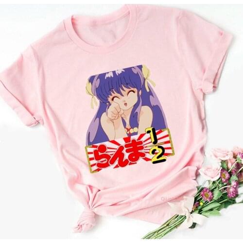 Japanese Anime Ranma 1/2 Urusei Yatsura T Shirt Women Rumiko Takahashi T-Shirts Pink Tshirt Femme Summer Top Female T-Shirt Tee