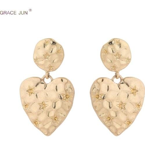 GRACE JUN Korea Style Heart Metal Clip on Earrings Without Pierced for Women Luxury Fashion Drop Earrings ear cuff earring New