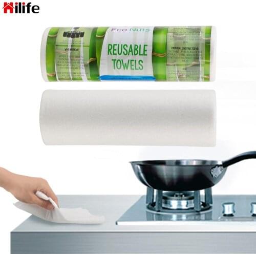 HILIFE Clean Washing Towel Home Kitchen Paper Towel 25pcs/Roll Reusable Bamboo Towels Washable Dish Cloths Washable Absorbent