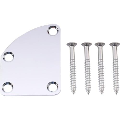 Musiclily 4 Hole Curved Guitar Neck Plate, Chrome