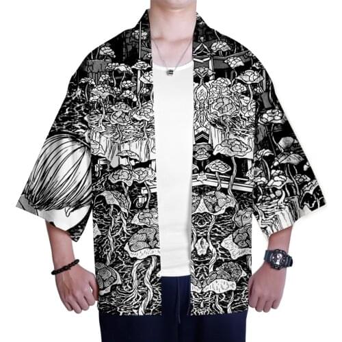 3D Print Anime Junji Ito japanese kimono cardigan men women haori yukata Short Sleeve men kimono beach cardigan Shirt Boy girls