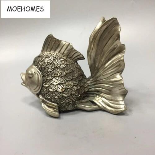MOEHOMES China Tibet Silver Ancient fengshui copper Statue-fish metal crafts home decoration