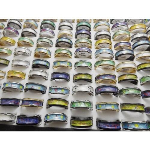Wholesale 100 pcs 8mm hand-painted oil multi-color mixed stainless steel rings