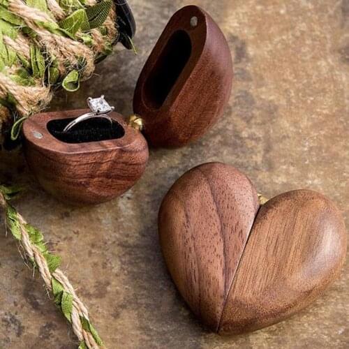Ring Storage Box Exquisite Collection Heart-shaped Creative Black Walnut Ring Box for Wedding