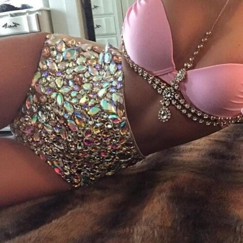 VIKINII 2020 Rhinestone Diamond Luxury High Waist Swimsuit Women Push Up Bikini Set Sexy Crystal Swimwear Women Bathing Suits
