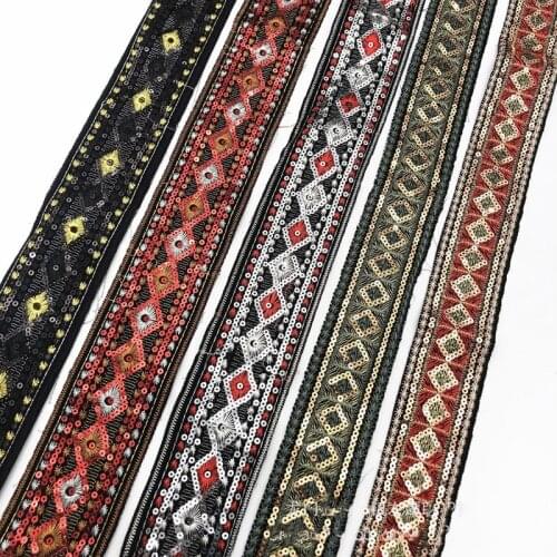 1 Yard Sewing Trim Sequins Embroidered Applicator Ribbon with On Appliques for Dresses Bag Shoes DIY Craft Making