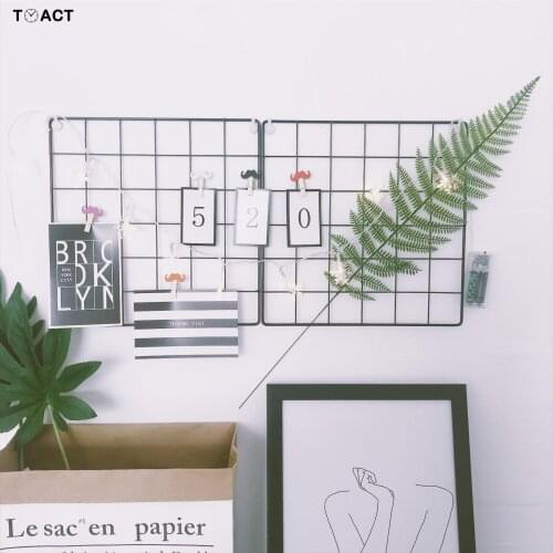 Multi-Function Iron Metal Grid Decor Photo Frame Wall Art Display Mesh Storage Shelf Organizer Rack Holder + 10pcs Wooden Clips