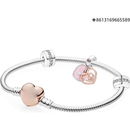 SIEMTO 100% 925 Sterling Silver Romantic Valentines Day B801090 Labyrinth Double Heart Bracelet Gift Set