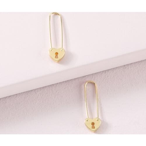 HUIDANG Trendy Women Jewelry Gold Color Heart Key Lock Shape Mini Small Hoop Earrings 2021