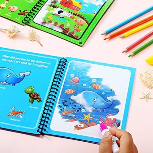 Montessori Cartoons Magic Water Drawing Book Coloring Book Doodle Magic Pen Painting Drawing Board For Kids Toys Birthday Gift