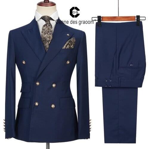 Cenne Des Graoom Men Suits Double Breasted Tailor-Made Tuxedo 2 Pieces Blazer Vest Pant Wedding Party Groom Costume Homme A24-41
