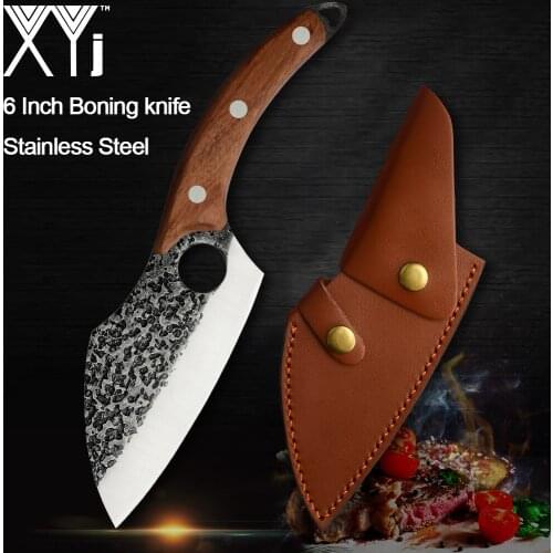 XYj Tactical Knife Set 6 INCH Stainless Steel Blade Cleaver Knife Sheath Cover Wood Handle Butcher Camping Hiking Tools