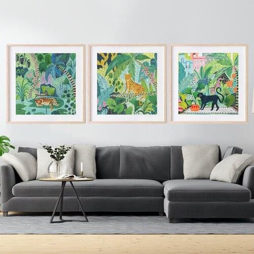 Cheetah Tiger Leopard Botanical Jungle Nordic Posters and Print Wall Art Canvas Painting Wall Picture for Living Room Home Decor