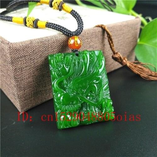 Natural Green Chinese Jade Dragon Pendant Beads Necklace Fashion Charm Jewelry Carved Amulet Gifts for Women Men