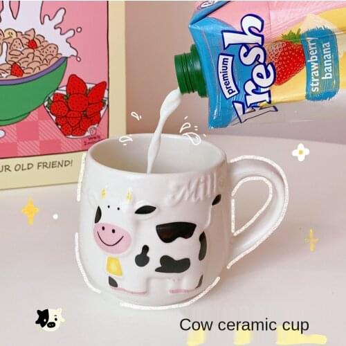 2021 new cartoon girl heart milk cup ceramic cup student cute cow Mug water cup with handle