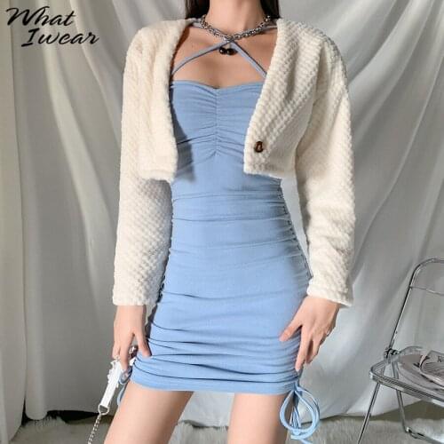 Autum Faux Fur Casual V Neck Coat One Button Short Jacket Office Lady Fashion Kpop Outwear 2020 Ropa De Mujer Clothing