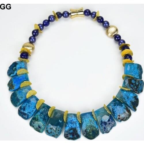 GG Jewelry 21" Top-drilled fancy blue polished Gems golden plated charm Necklace