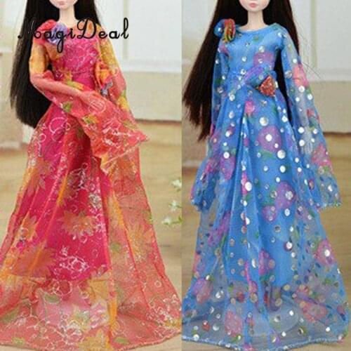 12 inch Doll Dresses Elegant Lady Long Sleeves Dancing Dress Sequined Evening Dress Clothes for Blythe Doll Accessories Purple