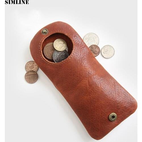 SIMLINE Genuine Leather Coin Purse Woman Men Vintage Cowhide Mini Small Wallet Wallets Purses Pocket Case Money Bag Holder Case
