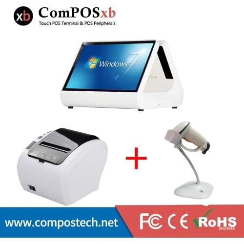 POS System 12 CapacitiveTouch Screen All In One Supermarke EPOS Machine 80mm Thermal Printer Wired 1D USB Cable Barcode Scanner