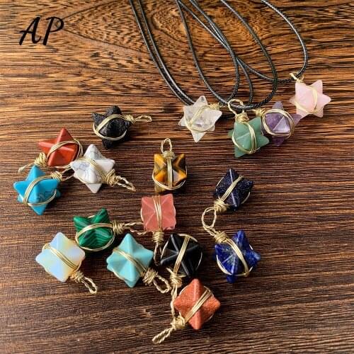 1PC Natural Crystal Rose Quartz Merkaba Pendulum Pendant Energy Minerals Jewelry Healing Stars Necklace For Men Women Gift