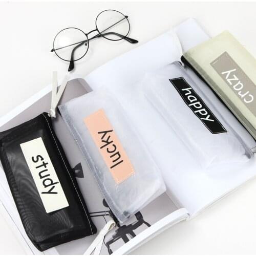 Transparent Pencil Case Mesh Pencil Bag For Kids Girls Gift Office School Supplies Kawaii Stationery Nylon Zipper Pencilcase