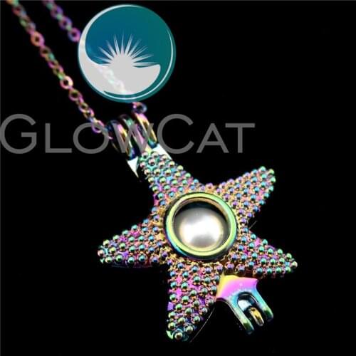 R-C306 Rainbow Color Sea Starfish Beads Cage Pendant Perfume Diffuser Aromatherapy Pearl Cage Locket Necklace