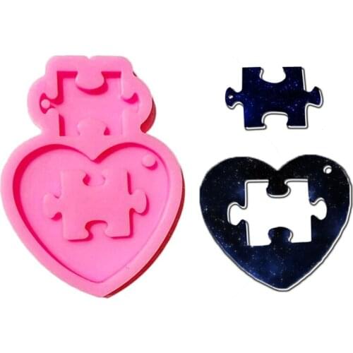 DIY Autistic Love Puzzle Pendant Keychain Silicone Mold Heart Jigsaw Puzzle Mold F3MD
