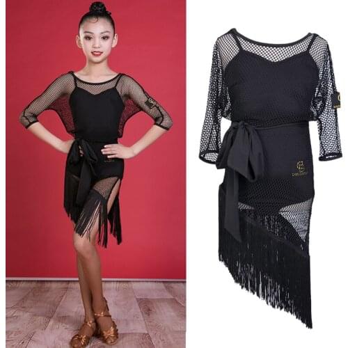 Sexy Latin Dresses Kids Dresses For Girls Dance Dress 2020 Girl Rumba Dress Competition Black Latin Dance Fringe Dress