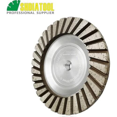 SHDIATOOL 1pc Dia 125mm Aluminum Based Grinding Cup Wheel M14 Thread 5inch Diamond Grinding Disc Lower Noise