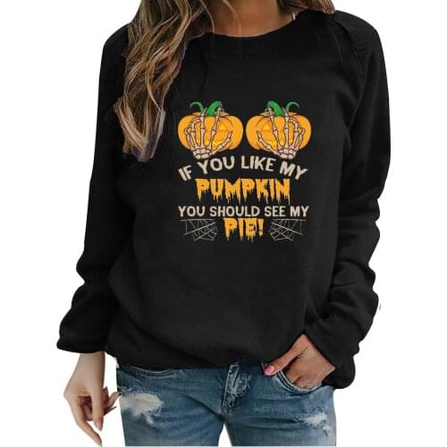 Halloween Hoodie casual Plus Size Sweatshirts Women Print O-neck Long Sleeved streetwear Sweatshirts Sudaderas Con Capucha