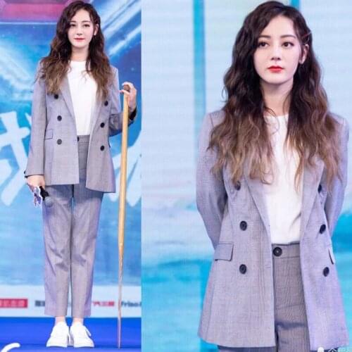 High quality fashion suit suit jacket female gray plaid suit professional suit pants two-piece suit large size s-2XL women suits